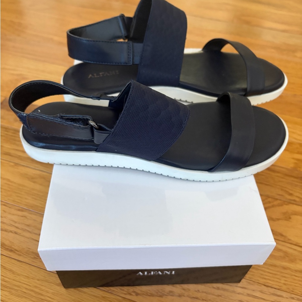 Alfani Navy and White Platform Strap Sandals